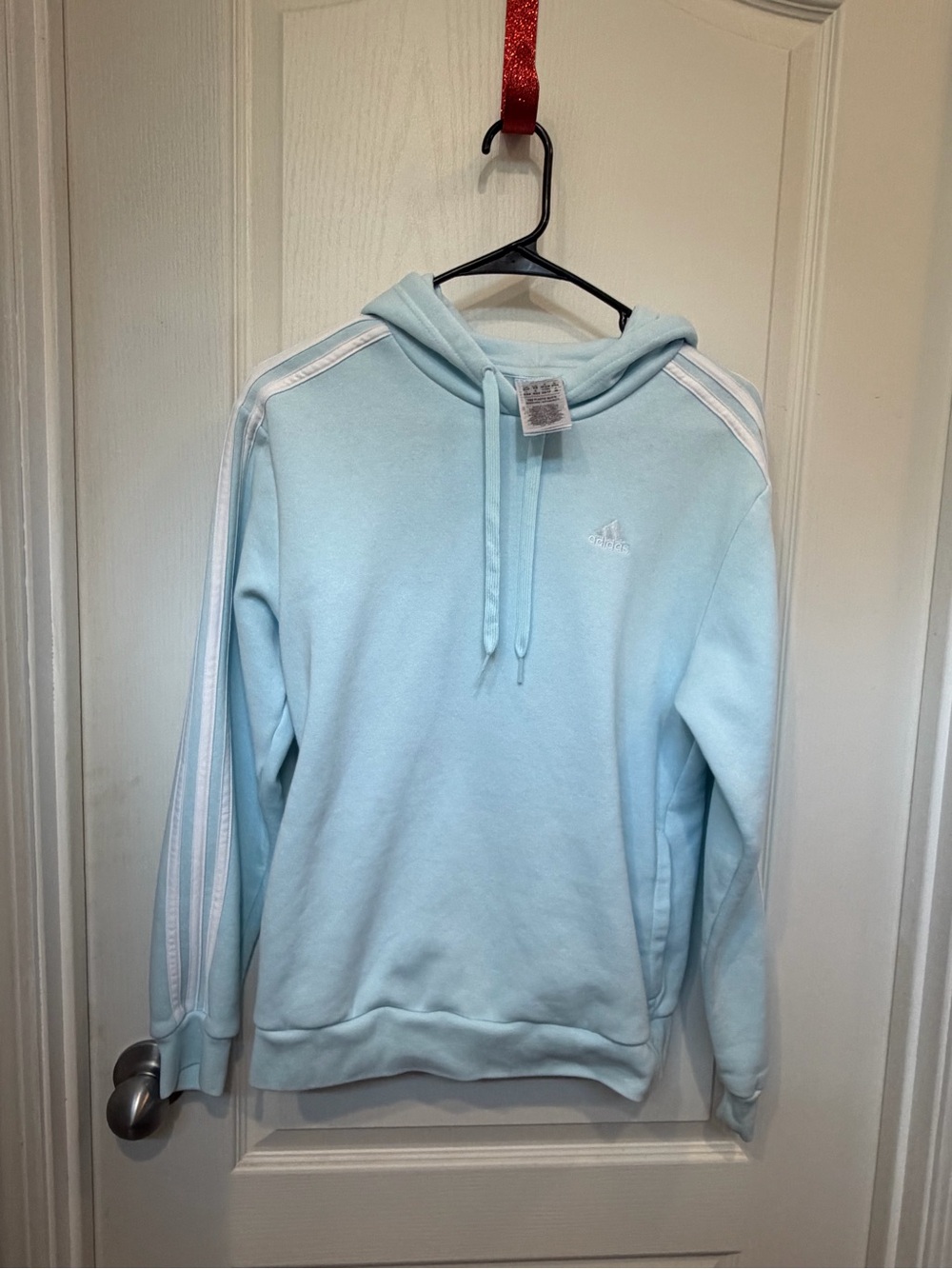 Adidas Pale Blue Pullover Hoodie with White Stripes